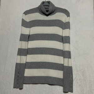 Talbots Striped Cream Grey Metallic Silver Long Sleeve Turtleneck Size Medium